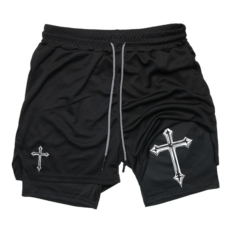 Crossfit Gym Gear - Cross Print 2-in-1 Workout Running Short